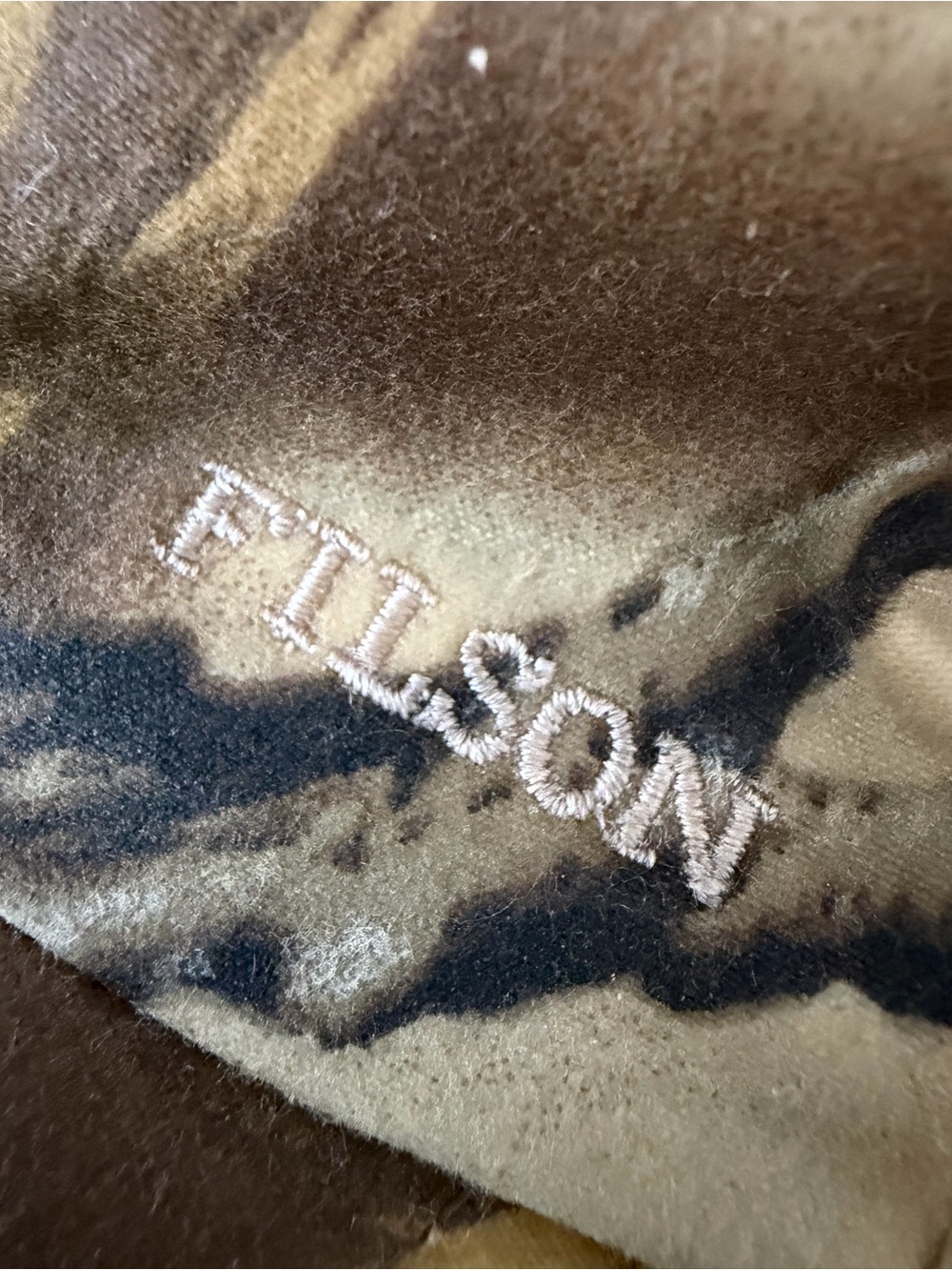Vintage Filson Camouflage Waxed Cotton & Wool Earflap Cap in Brown and Olive - Picture 7 of 13